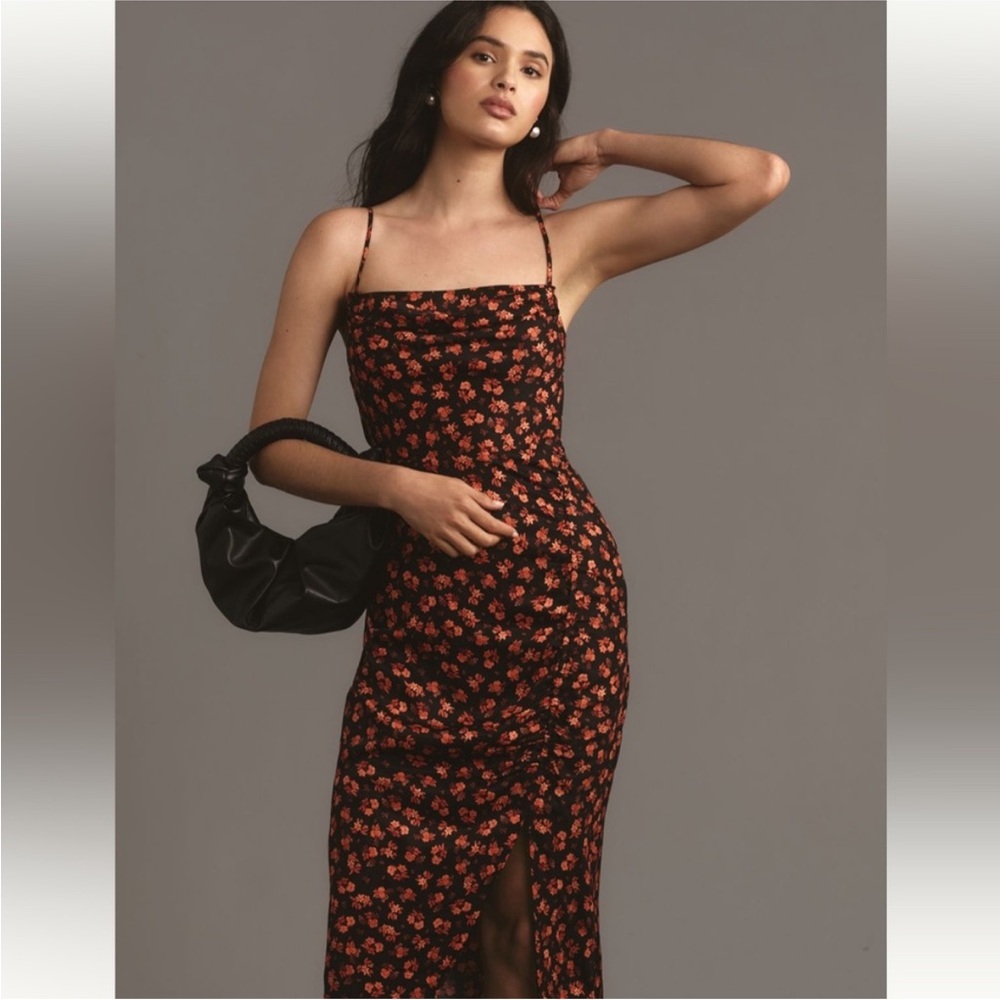 Sleeveless Draped-Back Asymmetric
Slip Midi Dress